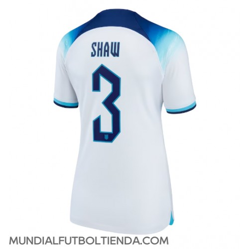 Camiseta Inglaterra Luke Shaw #3 Primera Equipación Replica Mundial 2022 para mujer mangas cortas